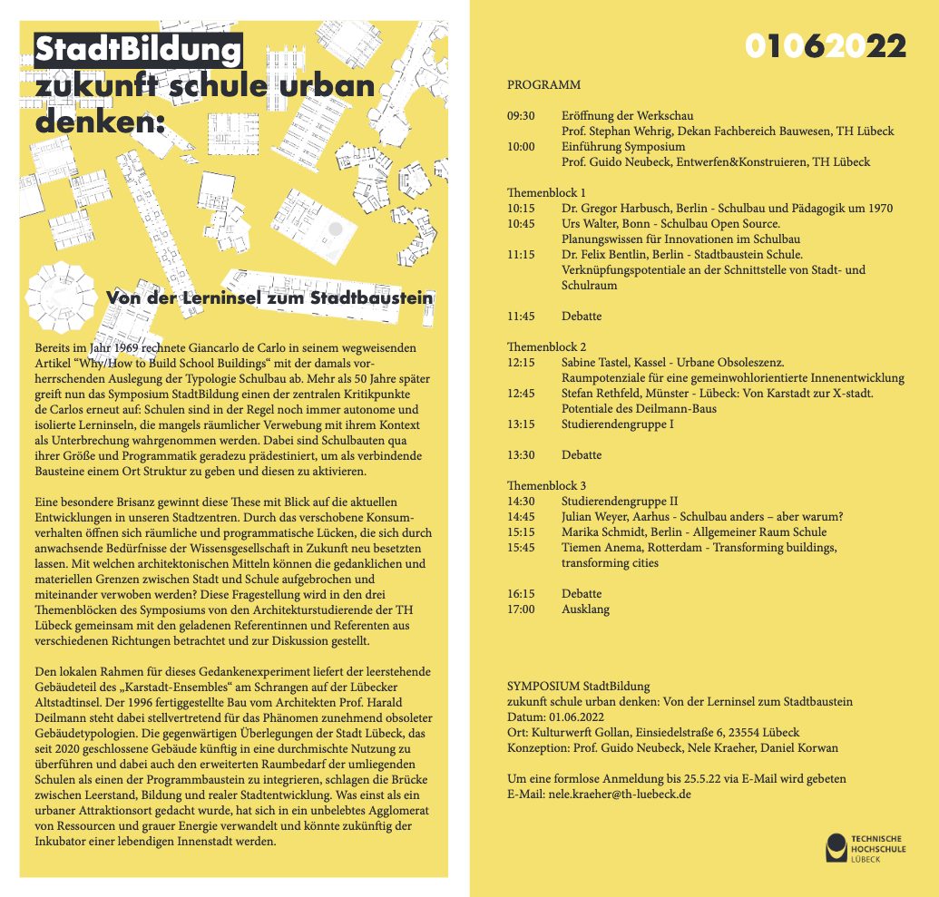 Symposium StadtBildung - Programm 01.06.2022 in Lübeck