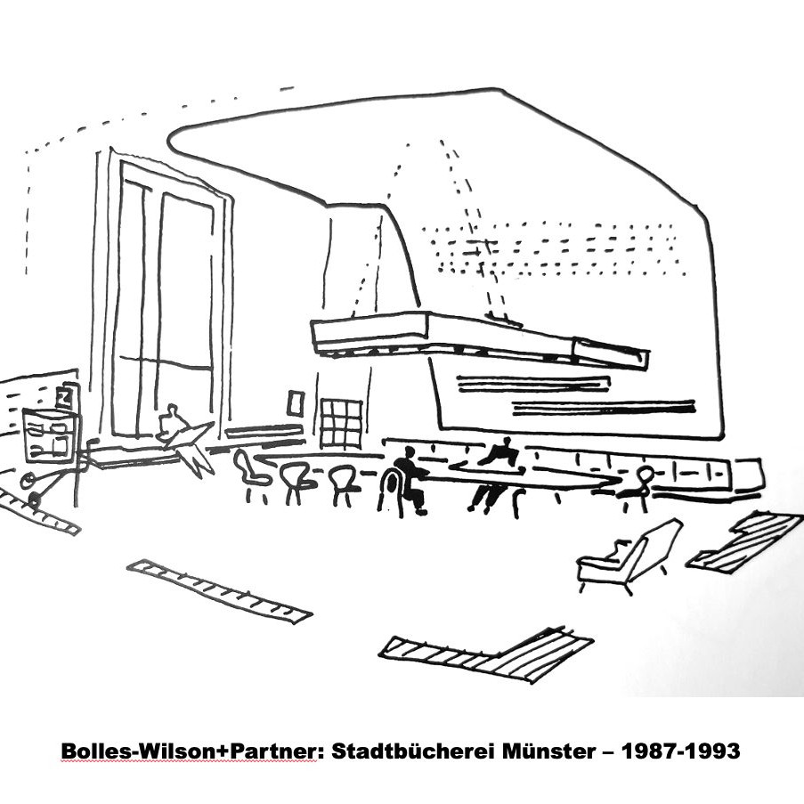 A-Z Architekten: Bolles-Wilson - Stadtbücherei Münster - Skizze Zeitungslesesaal - Peter Wilson