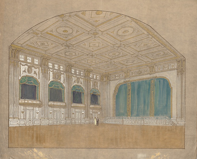 Max Littmann: Stadthalle Münster (Perspektive). Papier / Lichtpause, aquarelliert. Imagegröße: 83,3 x 102,6 cm. Signatur: lit-75-36 - Foto: mediaTUM / Architekturmuseum München